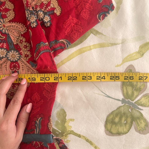 April Cornell Red Floral Pintuck Dress with Blue Trim “Firenze Dress” - Picture 9 of 13